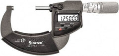 Starrett - 1 to 2" Range, Standard Throat IP67 Electronic Outside Micrometer - Friction Thimble, Carbide Face, CR2032 Battery - Top Tool & Supply