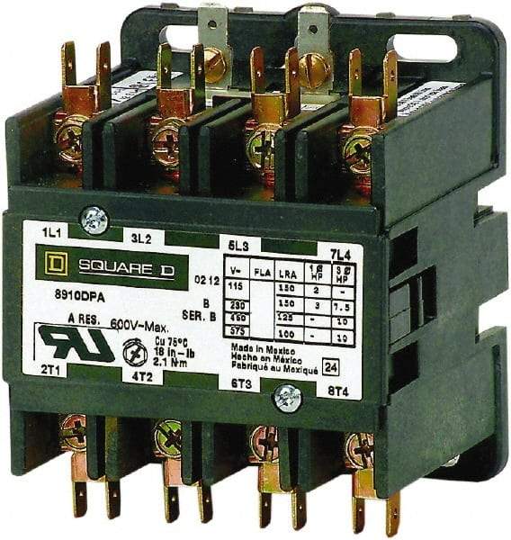 Square D - 4 Pole, 30 Amp Inductive Load, Definite Purpose Contactor - 40 Amp Resistive Rating - Top Tool & Supply