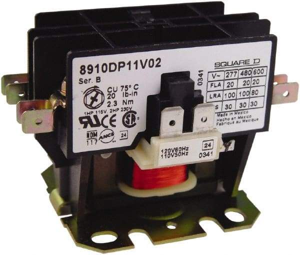 Square D - 2 Pole, 20 Amp Inductive Load, Definite Purpose Contactor - 30 Amp Resistive Rating - Top Tool & Supply