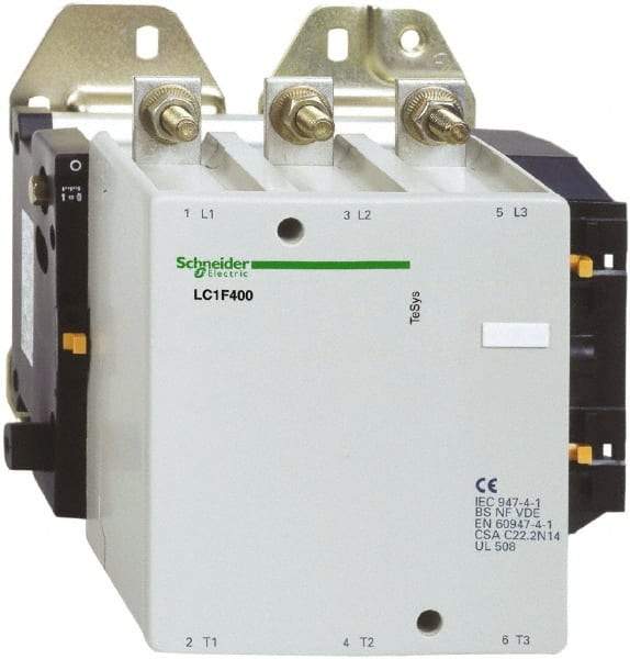 Schneider Electric - 3 Pole, 120 Coil VAC, 400 Amp at 440 VAC, Nonreversible IEC Contactor - Bureau Veritas, CCC, CSA, DNV, EN/IEC 60947-1, EN/IEC 60947-4-1, GL, JEM 1038, LROS, RINA, RMRoS, RoHS Compliant, UL Listed - Top Tool & Supply