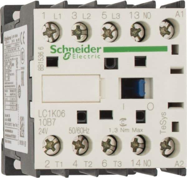 Schneider Electric - 3 Pole, 24 Coil VAC at 50/60 Hz, 6 Amp at 440 VAC, Nonreversible IEC Contactor - BS 5424, CSA, IEC 60947, NF C 63-110, RoHS Compliant, UL Listed, VDE 0660 - Top Tool & Supply