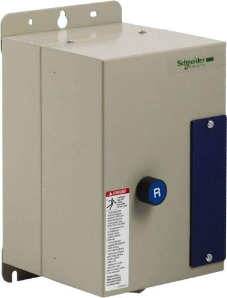 Schneider Electric - 9 Amp, 120 Coil VAC, Nonreversible Enclosed IEC Motor Starter - 1 Phase Hp: 0.3 at 120 VAC, 1 at 240 VAC, 3 Phase Hp: 2 at 208 VAC, 2 at 230 VAC, 5 at 460 VAC, 7.5 at 575 VAC - Top Tool & Supply