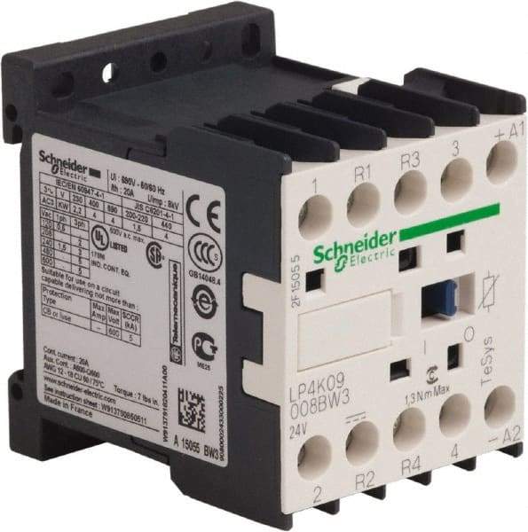 Schneider Electric - 4 Pole, 24 Coil VDC, 16 Amp at 690 VAC and 20 Amp at 440 VAC, Nonreversible IEC Contactor - BS 5424, CSA, IEC 60947, NF C 63-110, RoHS Compliant, UL Listed, VDE 0660 - Top Tool & Supply