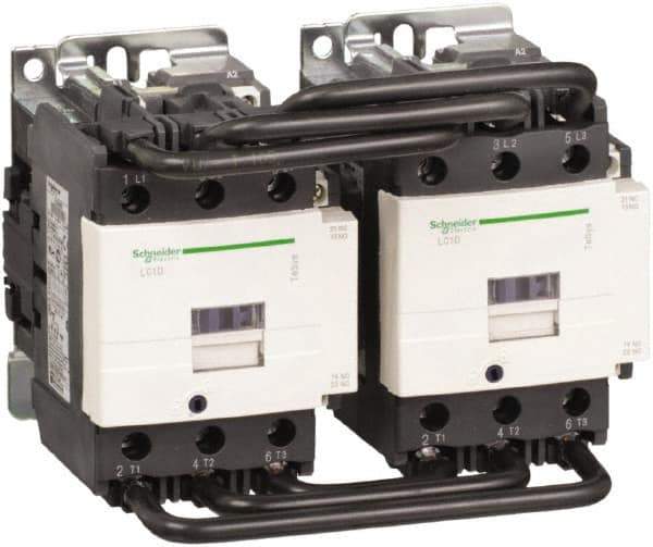 Schneider Electric - 3 Pole, 110 Coil VAC at 50/60 Hz, 80 Amp at 440 VAC, Reversible IEC Contactor - 1 Phase hp: 15 at 230/240 VAC, 7.5 at 115 VAC, 3 Phase hp: 20 at 200/208 VAC, 25 at 230/240 VAC, 60 at 460/480 VAC, 60 at 575/600 VAC - Top Tool & Supply