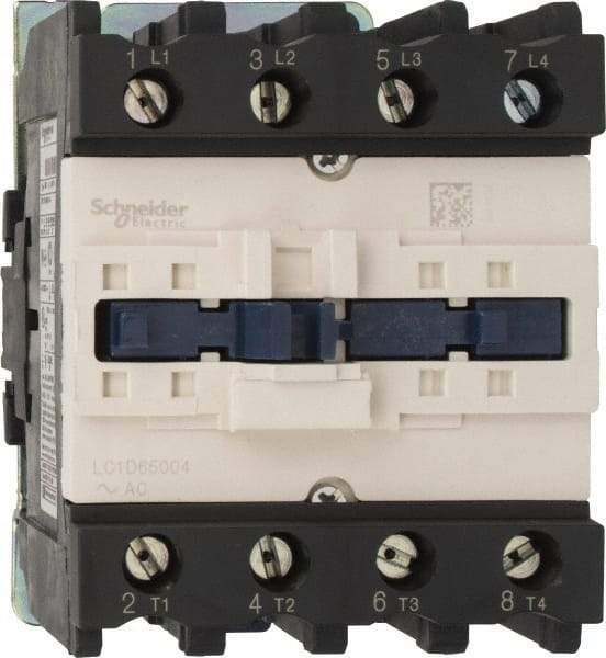 Schneider Electric - 4 Pole, 110 Coil VAC at 50/60 Hz, 80 Amp, Nonreversible IEC Contactor - 1 Phase hp: 10 at 230/240 VAC, 5 at 115 VAC, 3 Phase hp: 20 at 200/208 VAC, 20 at 230/240 VAC, 50 at 460/480 VAC, 50 at 575/600 VAC - Top Tool & Supply