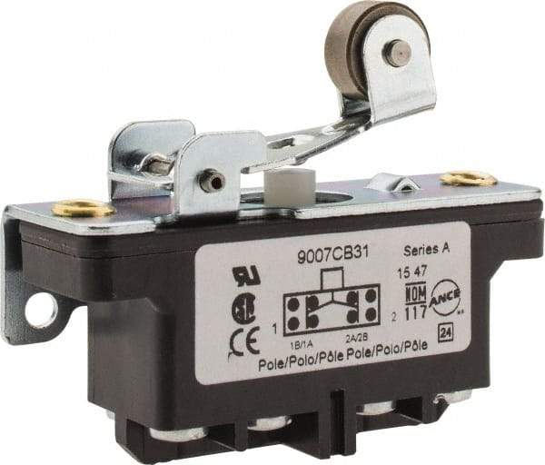 Square D - DPDT, 2NC/2NO, 600 Volt Screw Terminal, Roller Plunger Actuator, General Purpose Limit Switch - 1 NEMA Rating, IP20 IPR Rating, Bracket Mount, 1/2 Lb. Operating Force - Top Tool & Supply