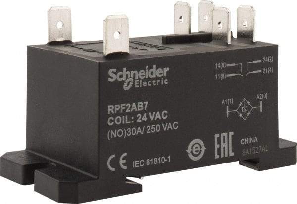 Schneider Electric - 7,500 VA Power Rating, Electromechanical Plug-in General Purpose Relay - 20 Amp at 28 VDC, 25 at 28 VDC, 30 at 250/277 VAC, 2NO, 24 VAC - Top Tool & Supply