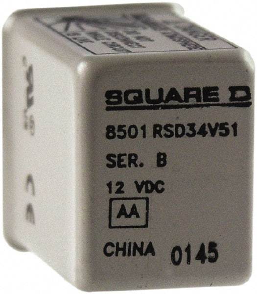 Square D - Electromechanical Plug-in General Purpose Relay - 5 Amp at 240 VAC, 4PDT, 12 VDC - Top Tool & Supply