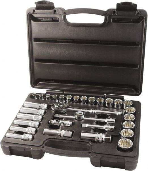 Paramount - 31 Piece 3/8" Drive Chrome Finish Socket Set - 12 Points, 6mm to 24mm Range, Metric Measurement Standard - Top Tool & Supply