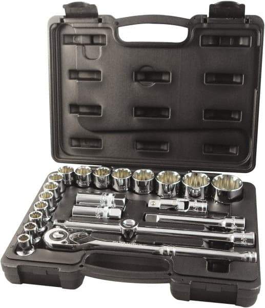 Paramount - 22 Piece 1/2" Drive Chrome Finish Socket Set - 12 Points, 10mm to 32mm Range, Metric Measurement Standard - Top Tool & Supply