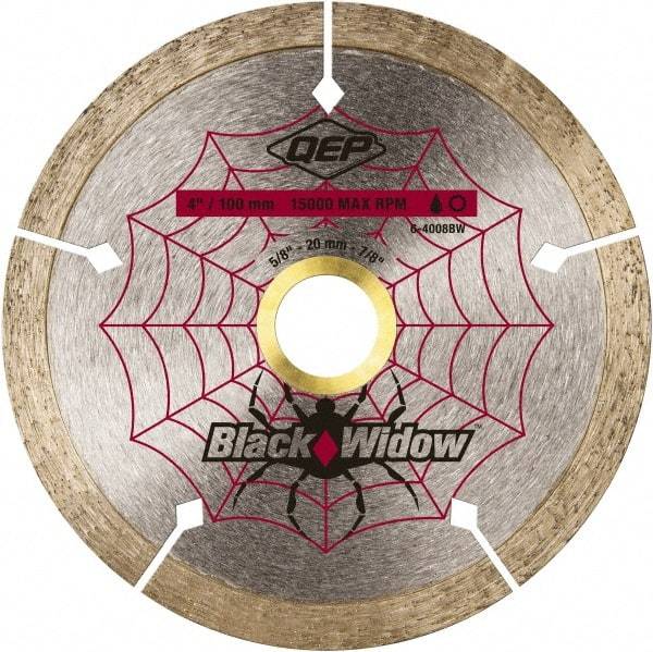 QEP - 4" Diam, 5/8" Arbor Hole Diam, Wet & Dry Cut Saw Blade - Diamond-Tipped, Smooth Action, Standard Round Arbor - Top Tool & Supply