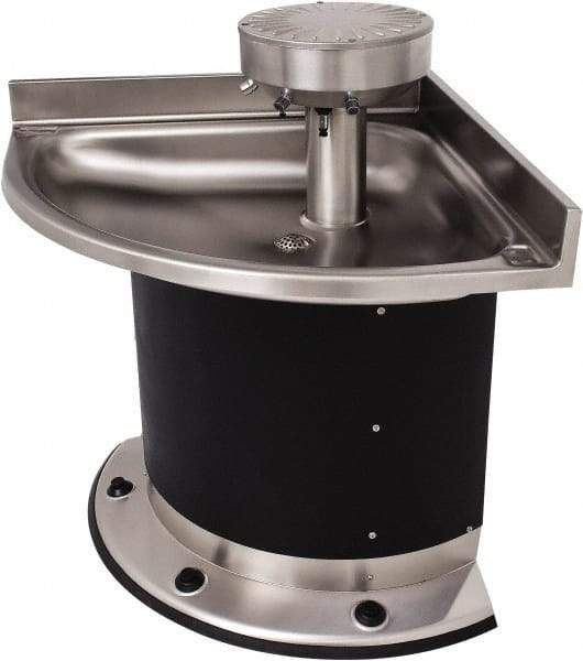 Acorn Engineering - Corner, Foot-Controlled, Wall Outlet Drain, 37" Diam, 3 Person Capacity, Stainless Steel & Vinylclad Galvanized Steel, Wash Fountain - 0.5 GPM - Top Tool & Supply