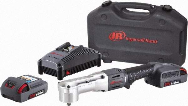 Ingersoll-Rand - 3/8" Drive 20 Volt Angled Cordless Impact Wrench & Ratchet - 1,900 RPM, 3,000 BPM, 180 Ft/Lb Torque, 2 Lithium-Ion Batteries Included - Top Tool & Supply