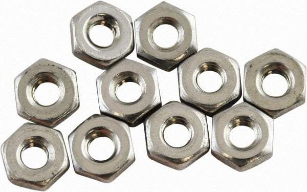 Acorn Engineering - #8-32 UNF Stainless Steel Right Hand Hex Nut - 0.344" Across Flats, 1/8" High, Uncoated - Top Tool & Supply