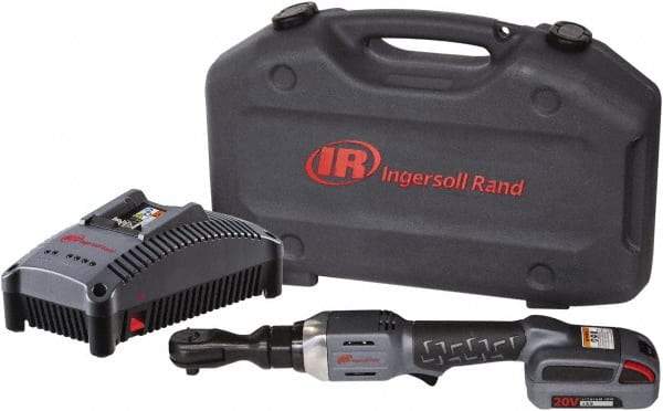 Ingersoll-Rand - 3/8" Drive 20 Volt Angled Cordless Impact Wrench & Ratchet - 225 RPM, 54 Ft/Lb Torque, 1 Lithium-Ion Battery Included - Top Tool & Supply