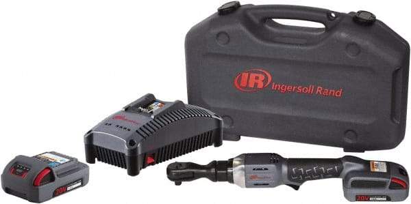 Ingersoll-Rand - 1/2" Drive 20 Volt Angled Cordless Impact Wrench & Ratchet - 225 RPM, 54 Ft/Lb Torque, 2 Lithium-Ion Batteries Included - Top Tool & Supply