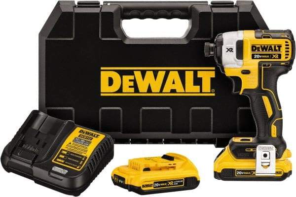 DeWALT - 20 Volt, 1/4" Drive, 20, 125, 152 Ft/Lb Torque, Cordless Impact Driver - 1000, 2800, 3250 RPM, 2 Lithium-Ion Batteries Included - Top Tool & Supply