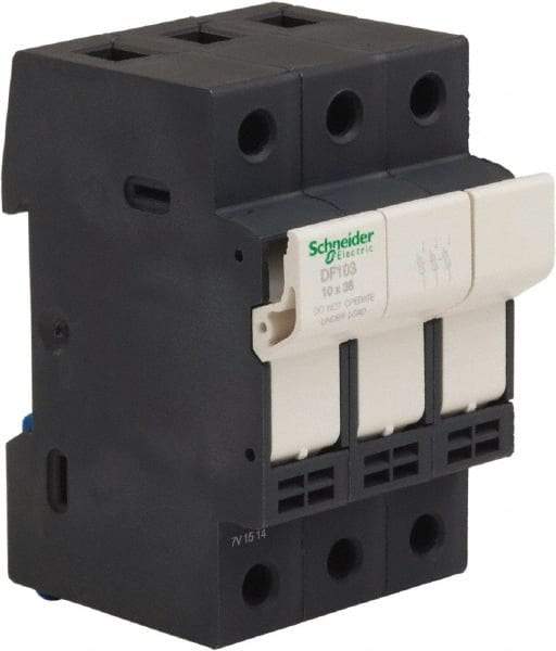 Schneider Electric - 3 Pole, 600 Volt, 32 Amp, DIN Rail Mount Fuse Holder - Compatible with 38mm Long x 52mm Wide and 10mm Diameter Fuse - Top Tool & Supply