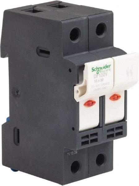 Schneider Electric - 2 Pole, 600 Volt, 32 Amp, DIN Rail Mount Fuse Holder - Compatible with AM,GG Class, 38mm Long x 35mm Wide and 10mm Diameter Fuse - Top Tool & Supply