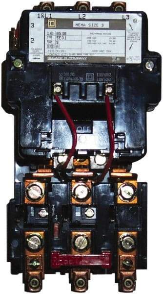 Square D - 440 Coil VAC at 50 Hz, 480 Coil VAC at 60 Hz, 90 Amp, NEMA Size 3, Nonreversible Open Enclosure NEMA Motor Starter - 3 Phase hp: 25 at 200 VAC, 30 at 230 VAC, 50 at 460 VAC, 50 at 575 VAC - Top Tool & Supply