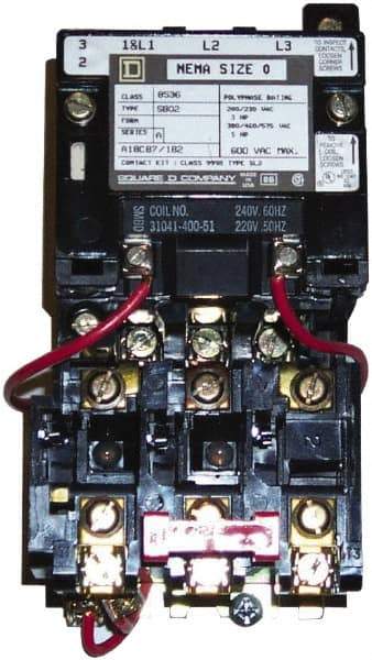 Square D - 208 Coil VAC at 60 Hz, 18 Amp, Nonreversible Open Enclosure NEMA Motor Starter - 3 Phase hp: 3 at 200 VAC, 3 at 230 VAC, 5 at 460 VAC, 5 at 575 VAC - Top Tool & Supply