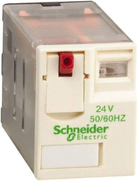 Schneider Electric - 750 VA Power Rating, Electromechanical Plug-in General Purpose Relay - 1 Amp at 250 VAC & 28 VDC, 2 Amp at 250 VAC & 28 VDC, 3 Amp at 277 VAC & 28 VDC, 4CO, 24 VAC at 50/60 Hz - Top Tool & Supply