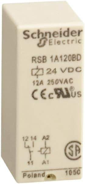 Schneider Electric - 3,000 VA Power Rating, Electromechanical Plug-in General Purpose Relay - 12 Amp at 250 VAC & 12 Amp at 28 VDC, 1CO, 24 VDC - Top Tool & Supply