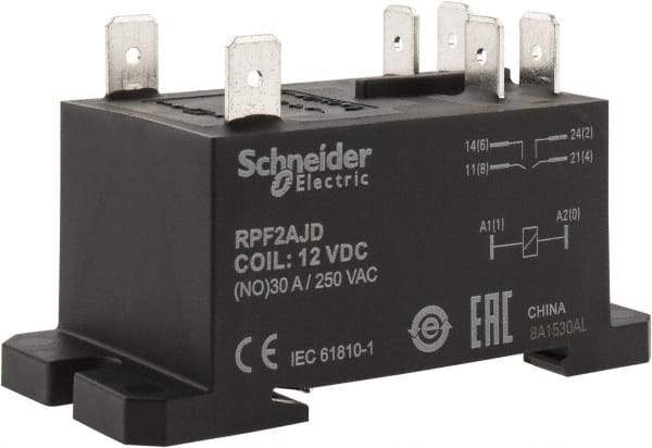 Schneider Electric - 7,500 VA Power Rating, Electromechanical Plug-in General Purpose Relay - 20 Amp at 28 VDC, 25 at 28 VDC, 30 at 250/277 VAC, 2NO, 12 VDC - Top Tool & Supply