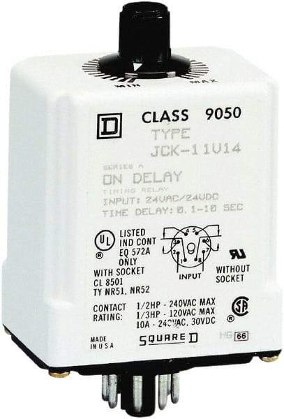 Square D - DPDT Time Delay Relay - 10 Contact Amp, 24 VAC/VDC - Top Tool & Supply