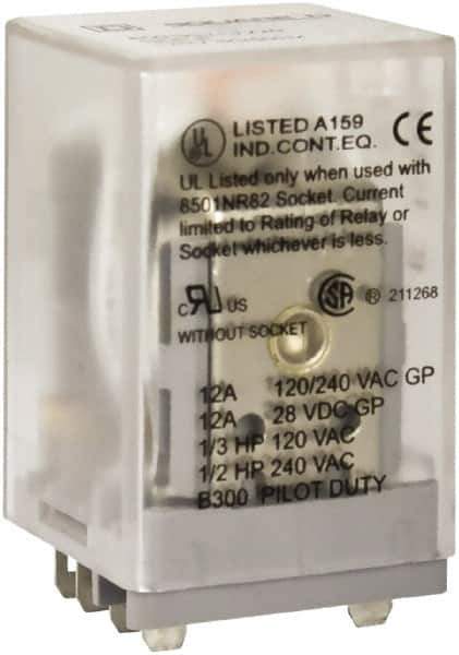 Square D - 1/2 hp at 240 Volt & 1/3 hp at 120 Volt, Electromechanical Spade General Purpose Relay - 10 Amp at 240 VAC, DPDT, 48 VDC - Top Tool & Supply