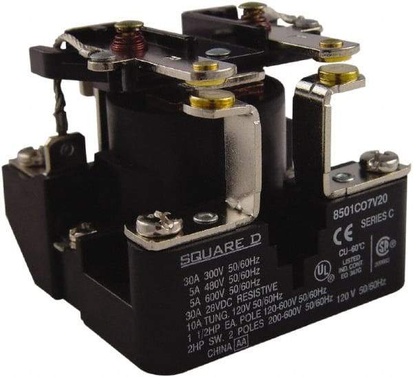 Square D - 1-1/2 hp, 10 VA Power Rating, Electromechanical Screw Clamp General Purpose Relay - 40 at 277 VAC & 5 at 600 V, DPST, 208 VAC at 60 Hz, 63.6mm Wide x 49.6mm High x 63.2mm Deep - Top Tool & Supply