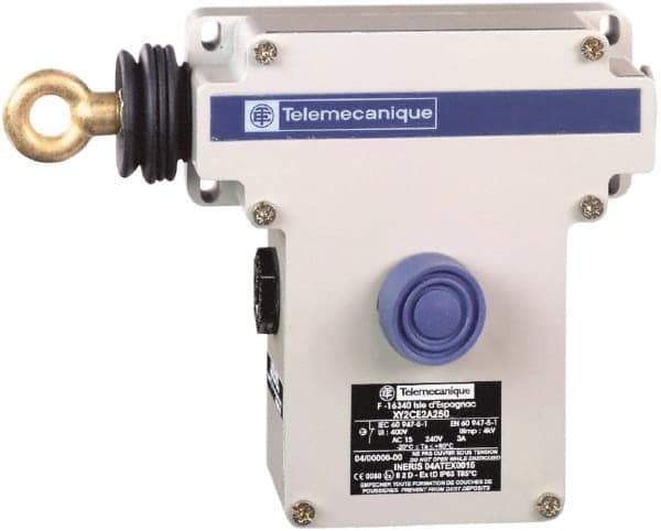 Telemecanique Sensors - 10 Amp, 2NO/2NC Configuration, Left Hand Operation, Rope Operated Limit Switch - Pushbutton Reset, Rope Pull, Pilot Light Indicator, 300 VAC - Top Tool & Supply