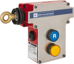 Telemecanique Sensors - 10 Amp, 2NO/2NC Configuration, Left Hand Operation, Rope Operated Limit Switch - Pushbutton Reset, Cable Pull, Pilot Light Indicator, 300 VAC - Top Tool & Supply