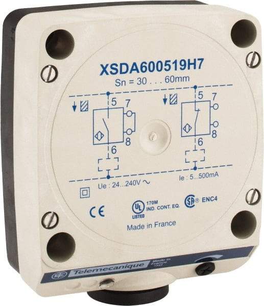 Telemecanique Sensors - NPN, PNP, NO/NC, 60mm Detection, Rectangular, Inductive Proximity Sensor - 2 Wires, IP67, 24 to 240 VAC, 80mm Wide - Top Tool & Supply