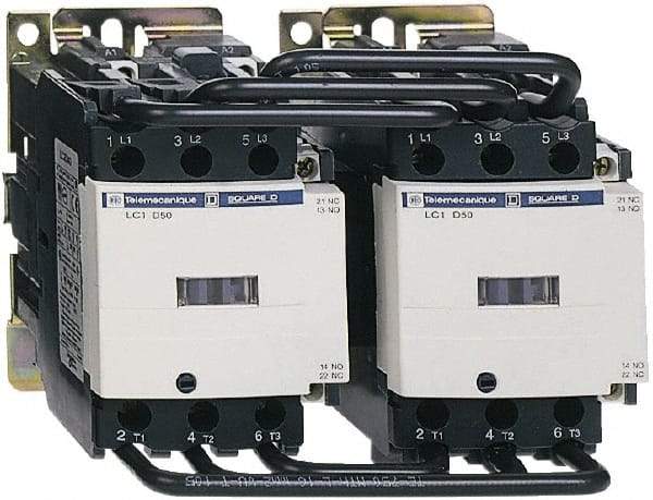 Schneider Electric - 3 Pole, 120 Coil VAC at 50/60 Hz, 65 Amp, Reversible IEC Contactor - Bureau Veritas, CCC, CSA, CSA C22.2 No. 14, DNV, EN/IEC 60947-4-1, EN/IEC 60947-5-1, GL, GOST, LROS, RINA, UL 508, UL Listed - Top Tool & Supply