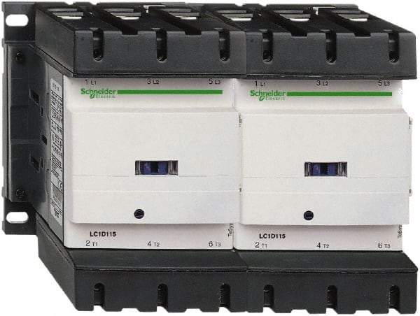 Schneider Electric - 3 Pole, 120 Coil VAC at 50/60 Hz, 150 Amp at 440 VAC, Reversible IEC Contactor - 3 Phase hp: 100 at 460/480 VAC, 125 at 575/600 VAC, 40 at 200/208 VAC, 50 at 230/240 VAC - Top Tool & Supply