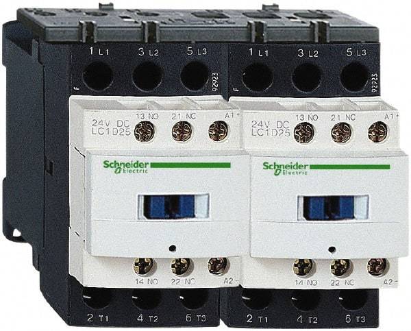 Schneider Electric - 3 Pole, 110 Coil VAC at 50/60 Hz, 12 Amp at 440 VAC, Reversible IEC Contactor - 1 Phase hp: 1 at 115 VAC, 2 at 230/240 VAC, 3 Phase hp: 10 at 575/600 VAC, 3 at 200/208 VAC, 3 at 230/240 VAC, 7.5 at 460/480 VAC - Top Tool & Supply