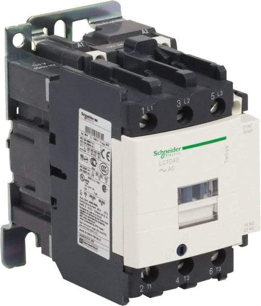 Schneider Electric - 3 Pole, 24 Coil VAC at 50/60 Hz, 40 Amp at 440 VAC and 60 Amp at 440 VAC, Nonreversible IEC Contactor - 1 Phase hp: 3 at 115 VAC, 5 at 230/240 VAC, 3 Phase hp: 10 at 200/208 VAC, 10 at 230/240 VAC, 30 at 460/480 VAC, 30 at 575/600 VAC - Top Tool & Supply