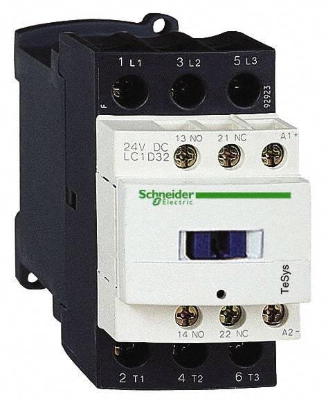 Schneider Electric - 3 Pole, 12 Coil VDC, 32 Amp at 440 VAC and 50 Amp at 440 VAC, Nonreversible IEC Contactor - 1 Phase hp: 2 at 115 VAC, 5 at 230/240 VAC, 3 Phase hp: 10 at 230/240 VAC, 20 at 460/480 VAC, 30 at 575/600 VAC, 7.5 at 200/208 VAC - Top Tool & Supply