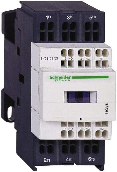 Schneider Electric - 3 Pole, 24 Coil VDC, 12 Amp at 440 VAC and 16 Amp at 440 VAC, Nonreversible IEC Contactor - 1 Phase hp: 1 at 115 VAC, 2 at 230/240 VAC, 3 Phase hp: 10 at 575/600 VAC, 3 at 200/208 VAC, 3 at 230/240 VAC, 7.5 at 460/480 VAC - Top Tool & Supply