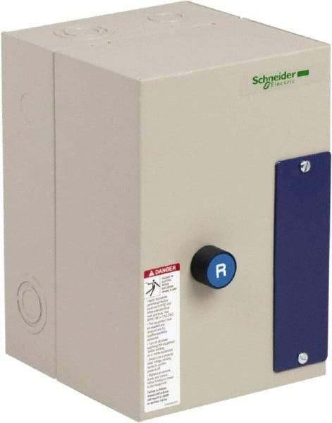 Schneider Electric - 3 Pole, 12 Amp, 120 Coil VAC, Nonreversible Enclosed IEC Motor Starter - 1 Phase Hp: 0.5 at 120 VAC, 2 at 240 VAC, 3 Phase Hp: 10 at 575 VAC, 3 at 208 VAC, 3 at 230 VAC, 7.5 at 460 VAC - Top Tool & Supply