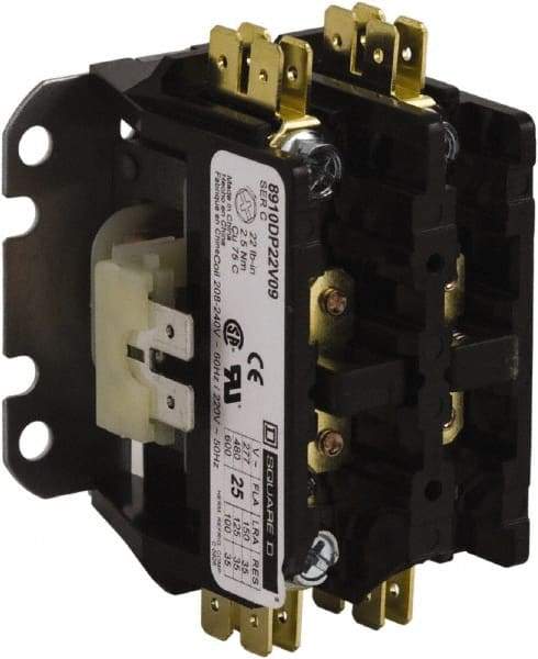 Square D - 1 Pole, 40 Amp Inductive Load, 208 to 240 Coil VAC at 60 Hz and 220 Coil VAC at 50 Hz, Definite Purpose Contactor - Phase 1 Hp:  2 at 115 VAC, 5 at 230 VAC, 40 at over 277 V; 50 at up to 277 V Amp Resistive Rating, CE, CSA, UL Listed - Top Tool & Supply