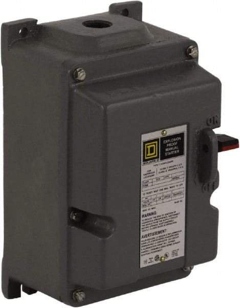 Square D - 3 Poles, 18 Amp, M-0 NEMA, Enclosed Pushbutton Manual Motor Starter - 3 hp at 200 to 230 VAC & 5 hp at 380 to 575 VAC, CSA, NEMA 7/9 & UL Listed - Top Tool & Supply