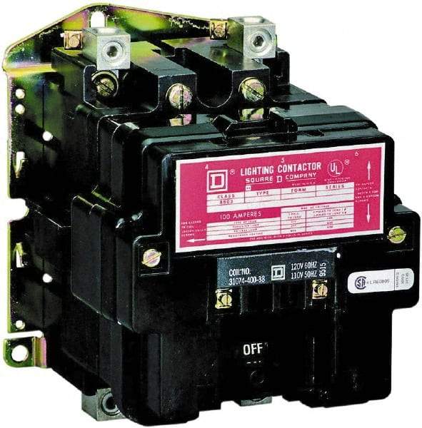 Square D - No Enclosure, 2 Pole, Electrically Held Lighting Contactor - 100 A (Tungsten), 440 VAC at 50 Hz, 480 VAC at 60 Hz - Top Tool & Supply