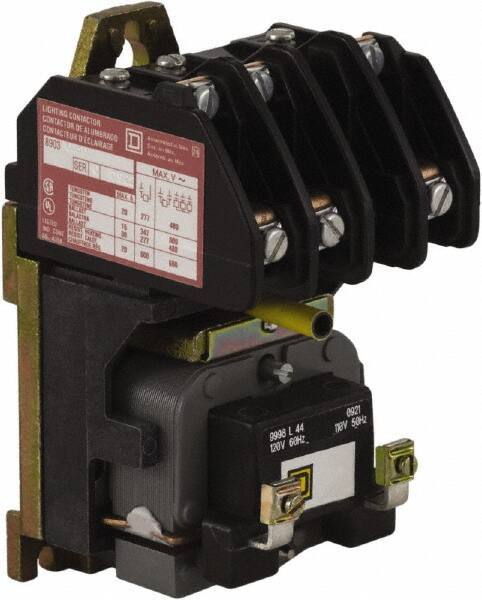 Square D - No Enclosure, 3 Pole, Electrically Held Lighting Contactor - 20 A (Tungsten), 30 A (Fluorescent), 440 VAC at 50 Hz, 480 VAC at 60 Hz, 3NO Contact Configuration - Top Tool & Supply