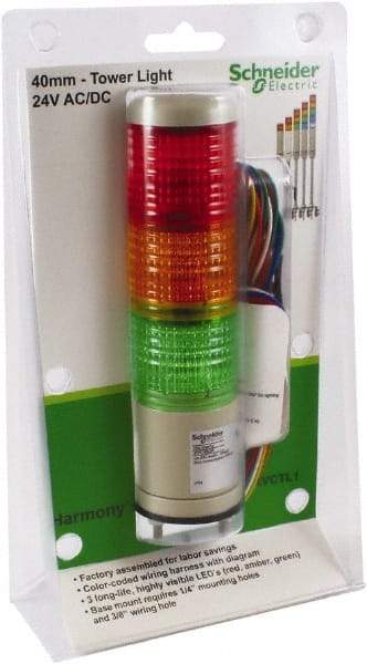 Schneider Electric - LED Lamp, Green, Red and Amber, Steady, Preassembled Stackable Tower Light Module Unit - 24 VAC/VDC, 75 Milliamp, Base Mount - Top Tool & Supply