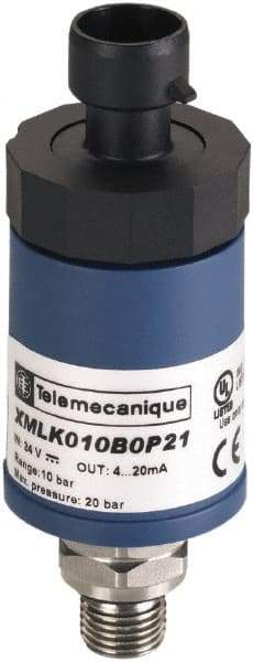 Square D - 1/4-18 NPT (Male) Connector, 24 VDC, 150 psi Sensor, Shock and Vibration Resistant, Analog, Control Circuit Pressure Sensor - 2.5787 Inch Long x 1.417 Inch Wide, IP65, For Use with Air, Fresh Water - Top Tool & Supply