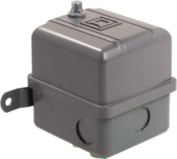 Square D - 1 NEMA Rated, DPST, 80 to 100 psig, Vacuum Switch Pressure and Level Switch - Adjustable Pressure, 575 VAC, 1/4 Inch NPSF Connector, Screw Terminal, For Use with Air Compressors, Electrically Driven Water Pumps - Top Tool & Supply