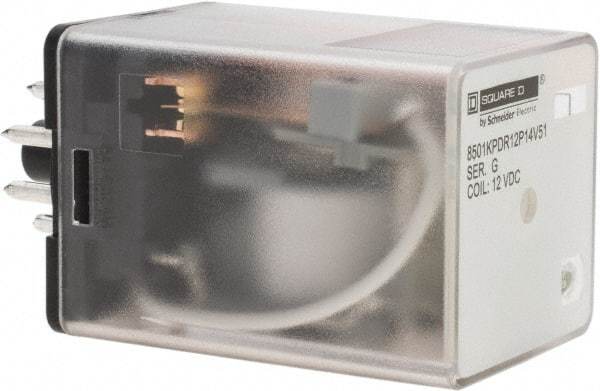 Square D - 8 Pins, 1 hp at 277 Volt & 1/3 hp at 120 Volt, 3 VA Power Rating, Octal Electromechanical Plug-in General Purpose Relay - 10 Amp at 250 VAC, DPDT, 12 VDC, 34.9mm Wide x 50.3mm High x 35.4mm Deep - Top Tool & Supply