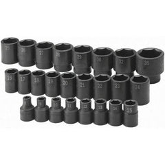 SK - 1/2" Drive Standard Impact Socket Set - 8 to 36mm, Metric Measurement Standard - Top Tool & Supply